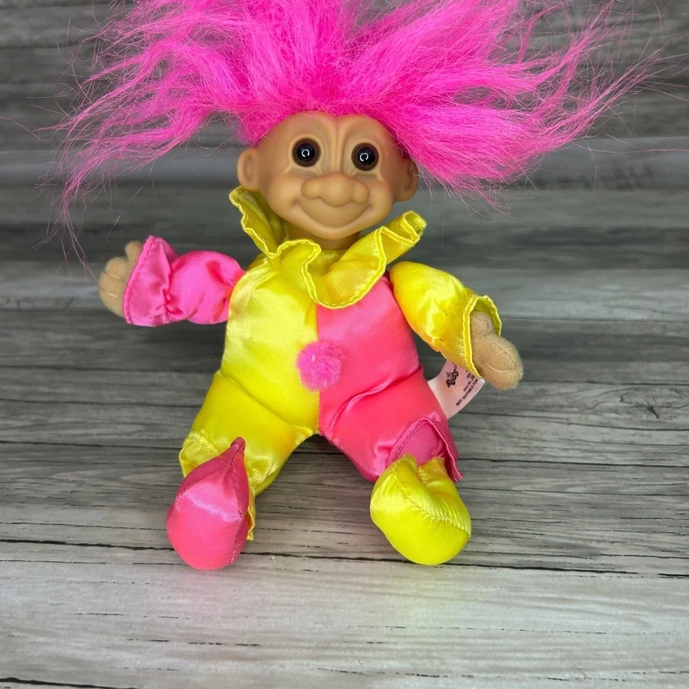 Russ Troll Jester Clown Doll Plush Pink Hair 90s Vintage‎ y2k Yellow